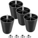 M10-1.5 Metric Thread Bolts Plastic Furniture Legs 4 Inch Black Round Tapered Sofa Feet with T-Nuts - Couch Feet Replacement - Couch Legs Set of 4