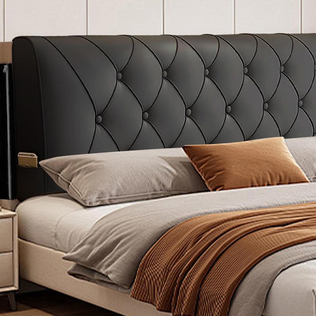 VKZ Headboard Pillow Queen, 61" x 24" Reading Pillows and Bed Pillow for Sitting Up, Upholstered Bolster Body Pillow with Removable Head Board Cover for Bed Dorm Sofa Floor Back Support, Black