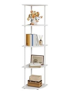 Sakugi Corner Shelf - 5-Tier Corner Bookshelf with Wall Anchors & Non-Slip Feet, Corner Shelves with Rustproof Metal Frame for Bedroom, Living Room, Home Office, 11.6"×11.6"×56.2", White