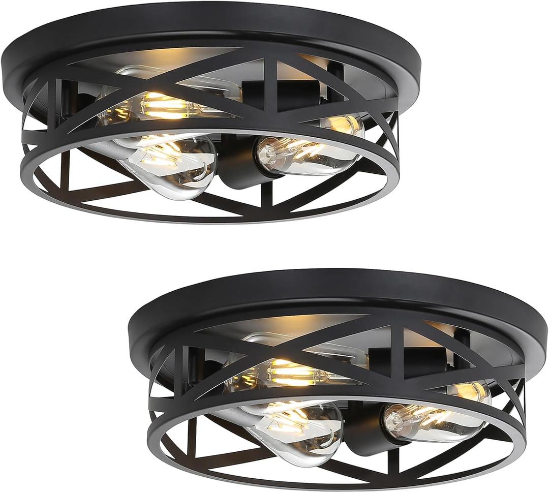 13 inch Black Flush Mount Ceiling Light Fixtures,3-Light Modern Hallway Light Fixtures Ceiling, Black Light Fixture Ceiling Mount for Farmhouse,Kitchen, Bedroom 2 Pack
