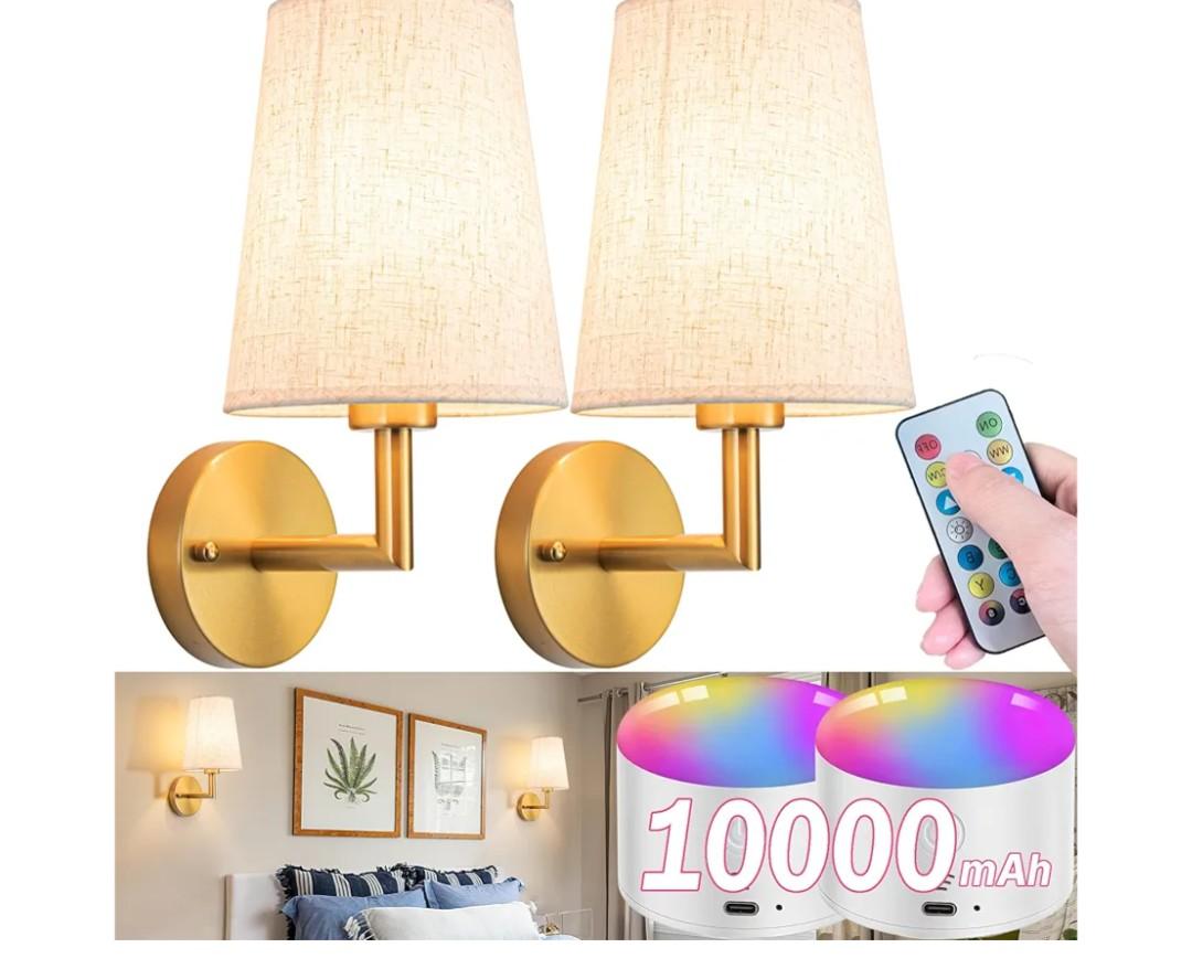 Wall Sconce Battery Operated Wall Light Fixure with Remote Control, Dimmable Battery Operated Wall Sconces Set Of Two, Indoor Wireless Wall Mounted Lamp with Rechargable Bulb For Bedroom Living Room (