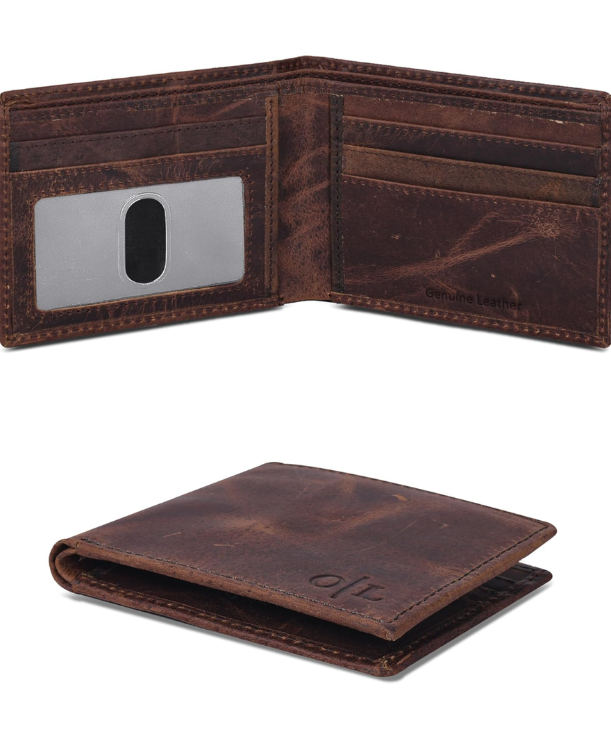 Oak Leathers Slim Leather Wallet for Men - RFID Blocking Slim Minimalist Front Pocket - Thin & Stylish with ID Window, Gift For Men (Mocha)