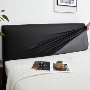 JOKIVTOU Stretch Bed Headboard Cover PU Leather, Waterproof Protective Universal Dustproof Soft Bed Head Cover Slipcover, No Need Wash, Wipeable, Bedroom Decor (Black,King)
