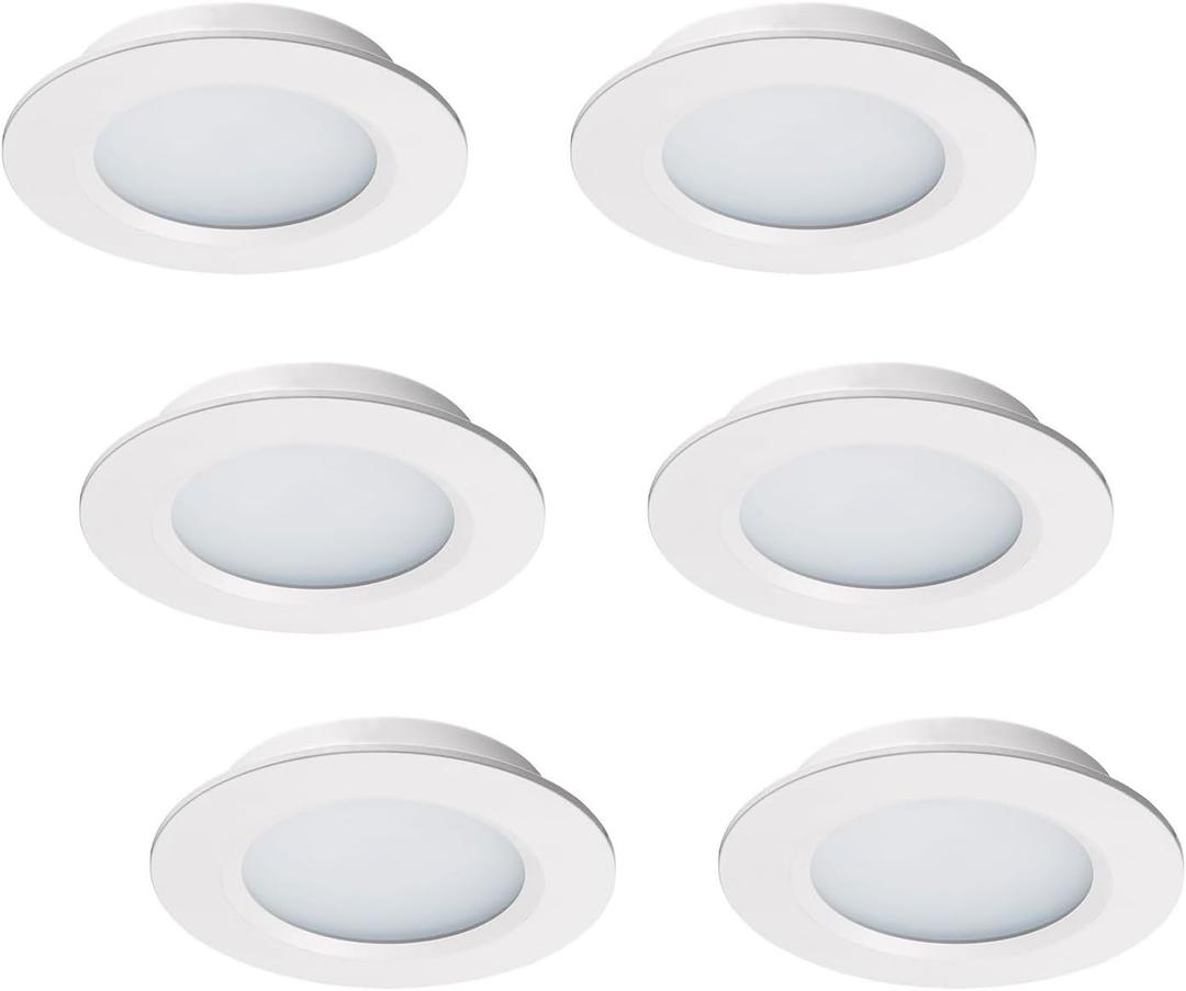 12 Volt LED Lights for RV Boat Trailer Camper - Warm White 2800K 300 Lumens 3W, Low Voltage Mini Recessed Light Dimmable, White - Pack of 6