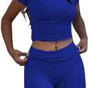 Nimsruc Two Piece Lounge Sets For Women short sets (Large, Royal Blue)