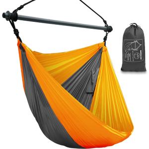 Hammock Chair, Portable Large Hanging Rope Swing, Lightweight Nylon Parachute, Max 500 Lbs, Detachable Metal Support Bar Hammock Chair Swing for Outdoor, Indoor, Bedroom (Orange, Dark Gray)