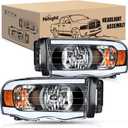 Nilight Headlights Assembly Led DRL for 2002-2005 Dodge Ram 1500/2003 2004 2005 Dodge Ram 2500 3500 Headlamp, Black Housing Amber Reflector