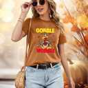 Thanksgiving Shirts for Women Gobble Til You Wobble T Shirt Gobble Turkey Short Sleeve Graphic Tee Tops (M)
