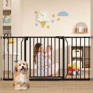 29"-58" Extra Wide Baby Gate, No Drilling Auto Close Dog Gate, Black