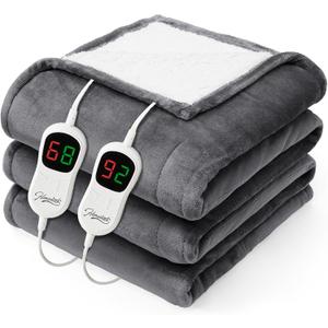 Homemate Heated Electric Blanket Queen Size - 84"x90" Heating Bed Blanket Throw with 10 Heating Levels 8 Hours Auto Off Fast Heating Over-Heat Protection Ultra Soft Flannel ETL Certified, Grey