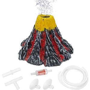 Aquarium Air Bubbler Decoration Kit, Fish Tank Air Stone Set, Realistic Volcano Ornaments with Full Accessories. (Volcano Kit-S)