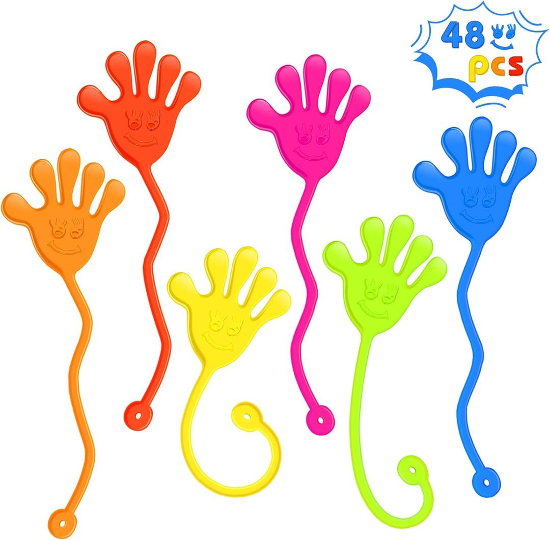 Sticky Hands Bulk 48 PCS Easter Basket Stuffers Egg Fillers Party Favors for Kids 4-8 8-12 Stretchy Sticky Hand Toy Kid Goodie Bag Stuffers Small Classroom Prizes Student Gifts Birthday Party Supplies