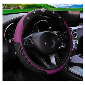 Bling Car Steering Wheel Cover, Diamond Leather Crystal Rhinestones Vehicles Steering Wheel Protector, Sparkling Anti-Slip Automotive Interior Decoration Accessories, Universal Fit (Beige)