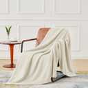CYMULA Super Soft Twin Size Beige Knit Throw Blanket - Lightweight Plush Fuzzy Fluffy Warm Cozy Blankets and Throws for Sofa Bed All Season Use, 60x80 inches