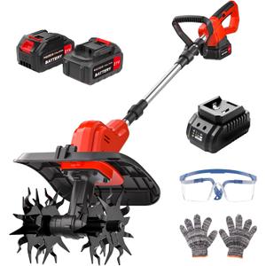 21V Cordless Tiller for Gardening, 120Mins Runtime Rototiller, 11.8" Width 6.6" Depth Garden Tiller with 2x4.0Ah Batteries, 360RPM Electric Cultivator for Lawn/Soil/Cultivation/Garden
