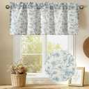 JIUZHEN Thick Textured Linen Floral Valance for Kitchen/Living Room/Bedroom Window, Rod Pocket French Farmhouse Light Filtering Valance Curtain, Blue Peony, 52 x 14 Inches, 1 Panel