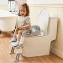 Potty Training Toilet Seat with Step Stool Ladder for Boys and Girls Baby Toddler Kid Children Toilet Training Seat Chair with Handles Padded Seat Non-Slip Wide Step(Gray)