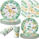 Gold Dinosaur Party Tableware Set - Gold Dino Birthday Party Supplies Includes Dinner Dessert Cake Plates Napkins Paper Cups Serves 20 Guests
