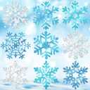 Zonon 45 Pieces Snowflake Cutouts Decorations, Winter Christmas Snowflake Paper Cutouts with Glue Point Dot for Bulletin Board Winter Party Home Class Office Decor Accessories (Silver,Blue)