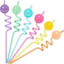 24 Pack Pastel Smile Reusable Straw Set One Happy Dude Birthday Smile Face Party Decorations Pastel Party Favor Preppy, Bachelorette, Baby Shower Supplies