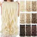 IMISSU Long Natural Thick Hair Curly Clip in on Synthetic Hair Extensions Hairpieces for Women (24 inches, 613 Blonde)