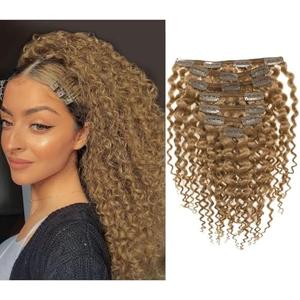 Caliee Spiral Curly Clip in Hair Extensions Real Remy Human Hair Jerry Curly Clip in Extensions 18 Inch Color 27 Strawberry Blonde Curly Clip in Human Hair Extensions Thick End Clip ins 120G