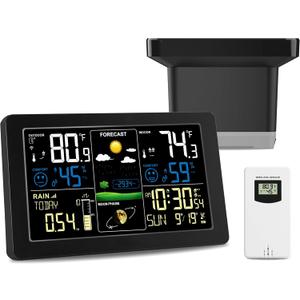 Digital Rain Gauge and Weather Station, Wireless Rain Gauge Outdoor, Home Weather Stations Wireless Indoor Outdoor with Thermometer, Barometer, Hygrometer, Atomic Clock, Weather Forecast and Alerts