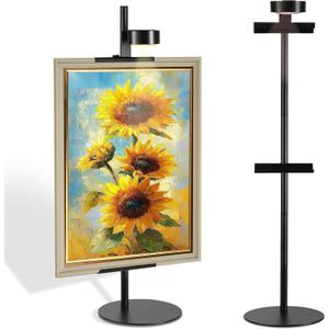 Adjustable Desktop Photo Frame Stand with Magnetic Wall Painting Light, Holds Picture Frames up to 30 Inch,with Rechargeable Battery,Metal Vertical Stand with 3 Color Temperature & 13RGB Poster Lights, for Displaying Picture Frames, Artworks (1 Pack,Black)