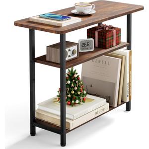 SLEEPING LAMB Side Table for Living Room, 3-Tier End Table for Small Space with Wide Storage Tabletop, Rustic Brown Narrow Nightstand for Bedroom, Sofa Couch
