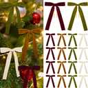 18 Pcs Burgundy, Olive Green, Camel, Beige Velvet Bows for Christmas Tree  Rustic Velvet Christmas Tree Bows, Holiday Decorations for Garland Wreath Bow (5 * 7", 1" Wide)