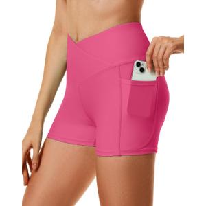 Womens 3" Swim Shorts High Waisted Board Shorts Bathing Suit Bottoms (Large, Rose Red)