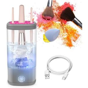 Tpsofy Electric Makeup Brush Cleaner Machine, Ultimate Efficient Automatic Cleaner for All Types of Makeup Brushes - Gray Pink