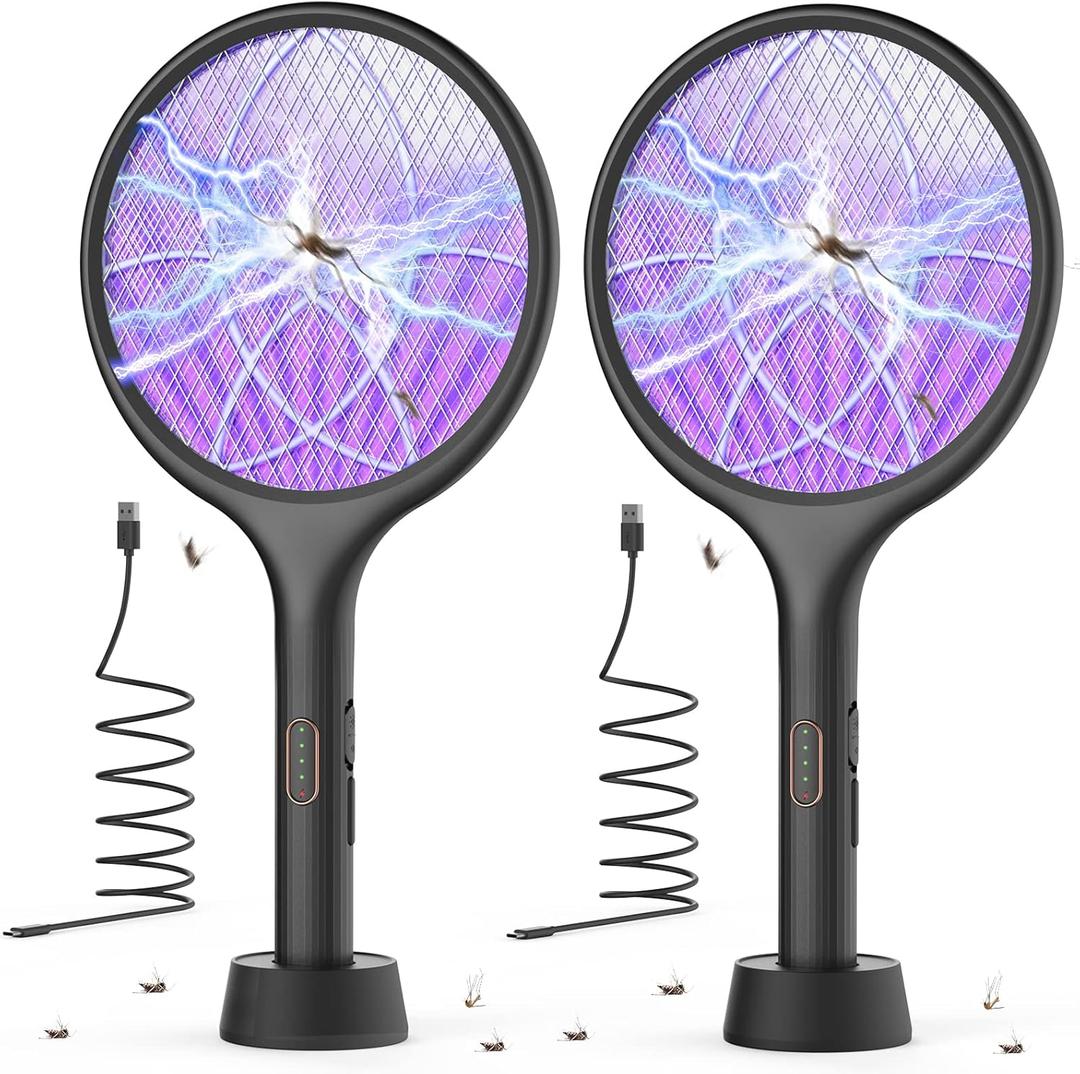YISSVIC Electric Fly Swatter Bug Zapper Racket 4000V LED Screen Dual Modes Fly Zapper Rechargeable for Indoor Home Office Backyard Patio Camping (Black, Pack of 2)