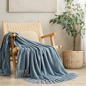 EVERGRACE Soft Chenille Throw Blanket for Couch, Cozy Plush Fuzzy Decorative Chenille Knit Throw Blanket with Tassels, Lightweight Blanket and Throws for Bed Sofa Gift Home Decor, Cloud Blue 60"x80"