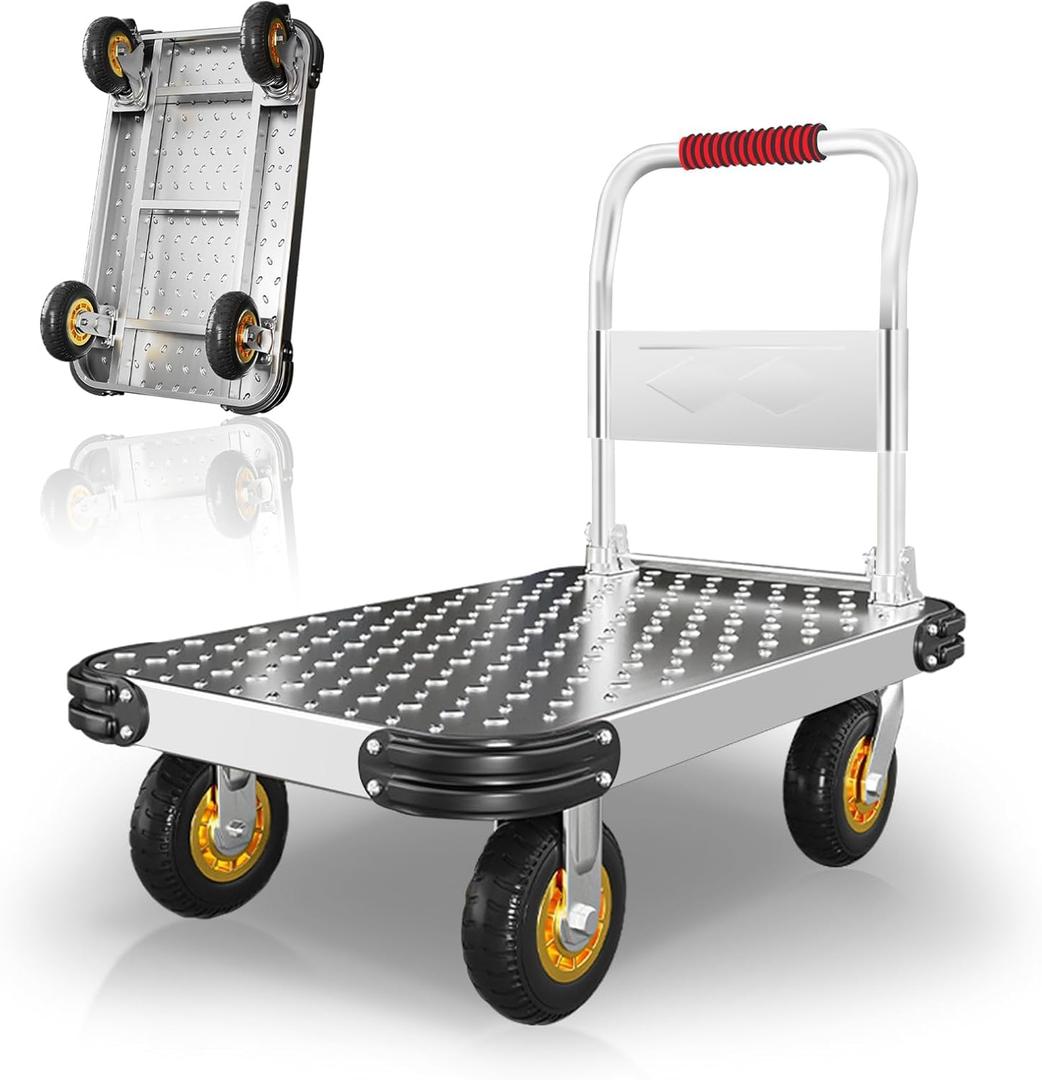 1100LBS Heavy Duty Foldable Platform Dolly Collapsible Push Cart with Swivel Wheels Moving Dolly Cart for Easy Transport