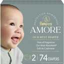 Pampers Amore, Size 2 (10-22 lbs), 74 Count, Our Best Diaper – Hypoallergenic & Fragrance Free, Up to 100% Leakproof, Soft as Cashmere
