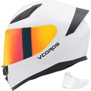 VCOROS Motorcycle Full Face Helmet for Unisex-Adults DOT Approved WS-609 Motorbike Street Bike Racing Helmets (Large, Gloss White)