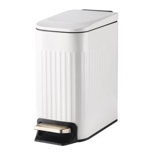 Slim Bathroom Trash Can with Lid Soft Close, Stainless Steel Garbage Can Step Trash Bin with Removable Inner Bucket for Bedroom, Office, Kitchen (Matt White, 1.8 Gallons)