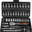 LLNEDL 1/ 4 Inch Drive Socket Ratchet Wrench Set, 46 Pieces Socket Set with Bit Socket Set Metric and Extension Bar for Car Bicycle Motorcycle Repair and Home Use with Storage Case, EDL046