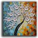 YaSheng Art - hand-painted Oil Painting On Canvas white Flowers Paintings Modern Home Interior Decor Abstract Art picture Ready to hang 24x24inch (24L" x 24W", YS-0019)