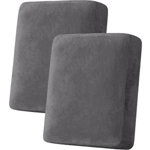 H.VERSAILTEX Velvet Stretch Couch Cushion Cover Plush Cushion Slipcover for Chair Loveseat Sofa Cushion Furniture Protector Seat Cushion Sofa Cover (2 Piece Medium Sofa Cushion Covers, Grey)