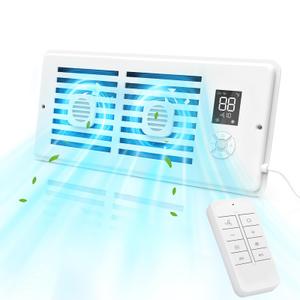 WeeLeeGoo Register Booster Fan for 4" x 10" Vents Only, 10 Speeds to Control Cool & Warm Airflow, Air Conditioning Vents with LED Screen Remote & Thermostat Control, for Room Walls & Floors (Black)