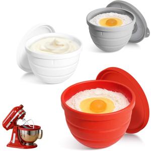 MGVK 5 Qt Foldable Tilt-Head Silicone Liners for kitchenaid Stand Mixer, Silicone Bowl Liners with Lids, Kitchen Aid Accessories and Attachments for Baking and Cooking (3pcs Grey+Red+White)