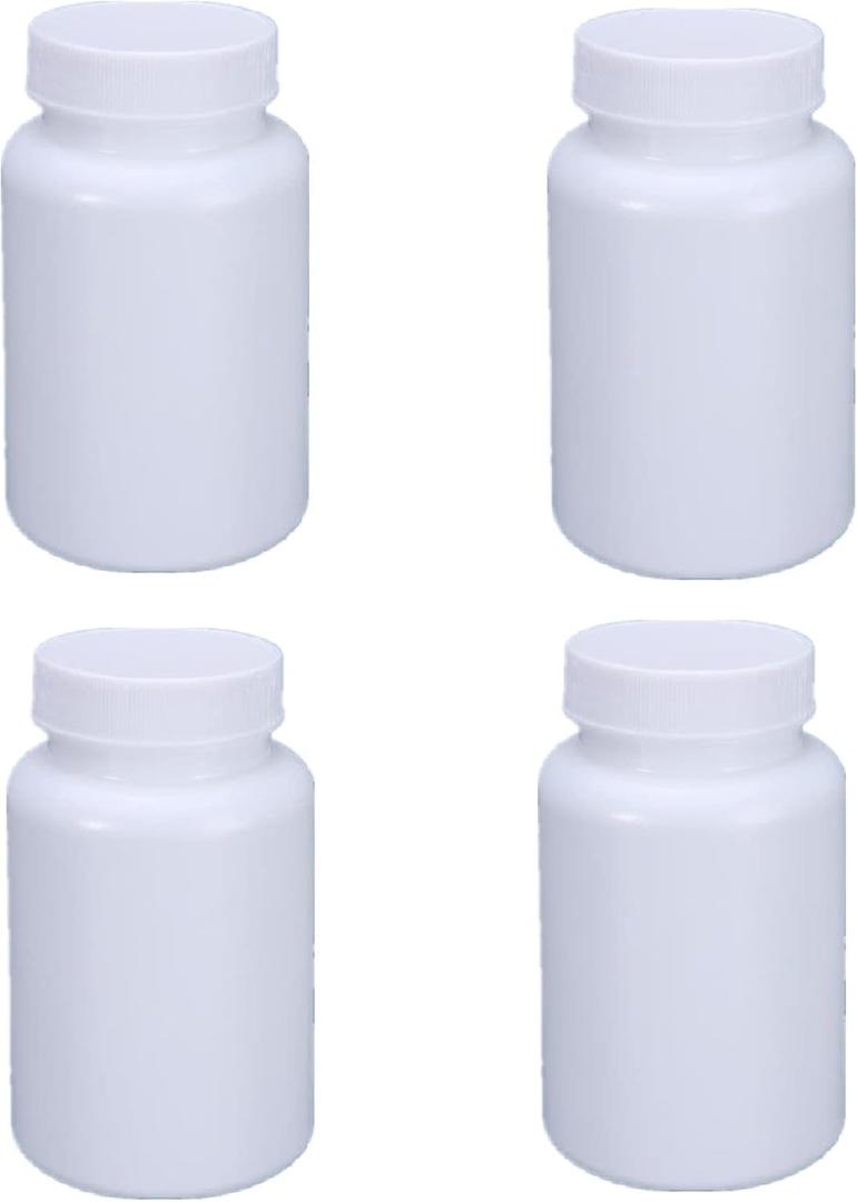 4PCS Empty Medicine Pill Bottle White Plastic Vials with Screw Cap Liquid Solid Powder Capsules Case Pill Tablet Holder Box Storage Container Reagent Bottle Travel Jar Pot (200ML)