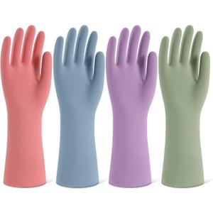 Rubber Cleaning Gloves for Dishwashing, 4 Pairs Reusable Kitchen Gloves for Washing Dishes and Household Cleaning, Colorful Dish Gloves with Flocked Lining and Non-Slip Grip, Pefect for Woman Men - S, Small