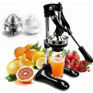 Professional Cast Iron Manual Citrus Juicer - Heavy Duty Hand Press for Orange, Lemon, Lime, Pomegranate - High Yield Juice Presser, Stable Countertop Design, Easy to Clean (BLACK)