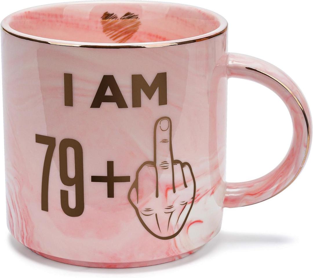 80th Birthday Gifts for Women - Funny Gag Turning 80 Plus Years Old Birthday Gift Ideas for Grandma, Mom, Sister, Wife, Best Friends, Retired Coworkers - Pink Marble Mug, Ceramic 11.5oz Coffee Cup
