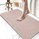 Upgraded Bath Mat 24x48Inch, Thin Bath Mats Rugs with Rubber Backing Non-Slip, Absorbent,Quick Dry Machine Washable, Home Decor Accessories Cozy Cloth Bathroom Rugs fit Under Door/Sink/Tub-Biege