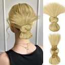 SUKRI Blonde Highlights Cilp on Hair Extensions,Blonde with Pale Gold Highlights Ponytail Extensions Slick Back Bun Feather Bun for Women,Synthetic Hair Extensions for Daily,Party