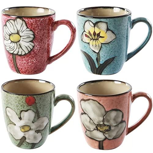 Ceramics 12oz Cappuccino Mug,Coffee mugs,Tea mugs,Kiln Glazing Process,Microwave and Dishwasher Safe, Perfect For Tea, Espresso, Latte - Porcelain Mugs for Kitchen or Cafe (Red+Blue+Green+Pink)